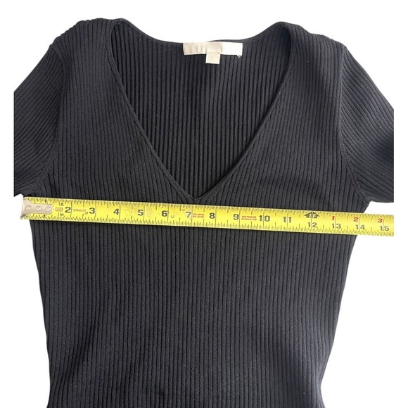 Jonathan Simkhai V-Neck Ribbed Stretchy Black Midi Dress Long Sleeve Cocktail - Picture 15 of 16